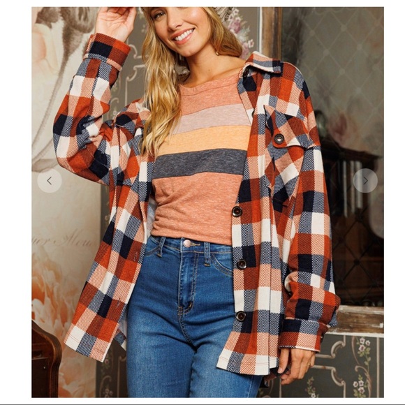 #07 Boho Retro Plaid Pattern Fabric Long Sleeve Shacket - Picture 6 of 6